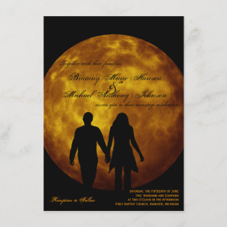 Oranje Moon Silhouette Couple Wedding Invitations Kaart