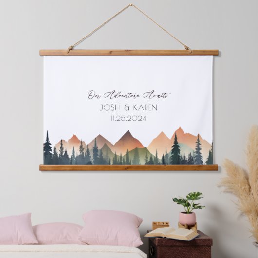 Oranje Mountain Alternatieve bruiloft gastenboek Hangend Wandkleed (Slaapkamer)
