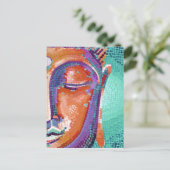 Oranje mozaïekgezicht briefkaart (Staand voorkant)