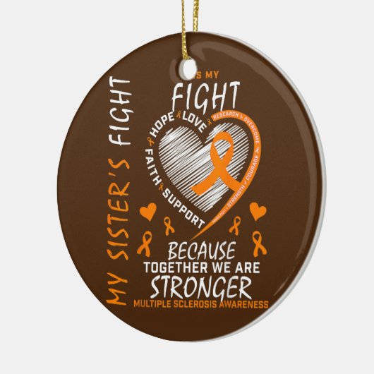 Oranje MS Ribbons Hartzuster Multiple Sclerose Keramisch Ornament (Links)