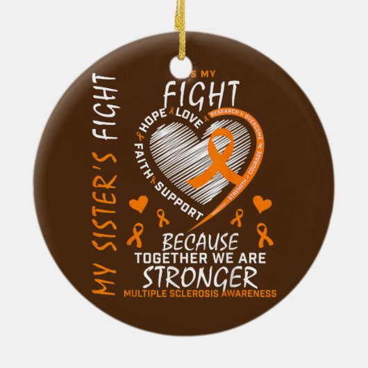 Oranje MS Ribbons Hartzuster Multiple Sclerose Keramisch Ornament (Achterkant)
