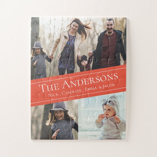 Oranje multi-fotocollage naam legpuzzel (Verticaal)