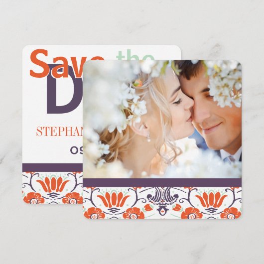 Oranje Munt Paarse Foto Modern sparen de Datum Save The Date (Voorkant / Achterkant)