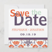 Oranje Munt Paarse Foto Modern sparen de Datum Save The Date (Achterkant)