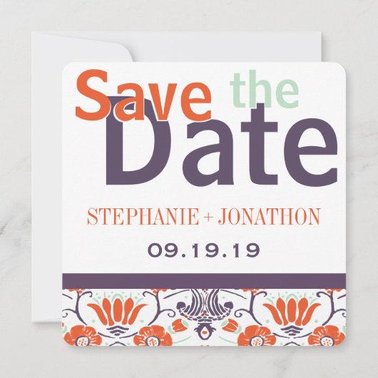 Oranje Munt Paarse Foto Modern sparen de Datum Save The Date (Achterkant)