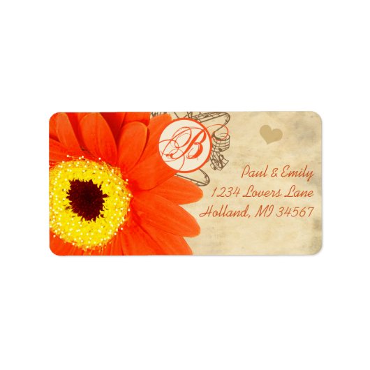 Oranje Musical Gerber Daisy Gray Musical Notes Etiket (Voorkant)