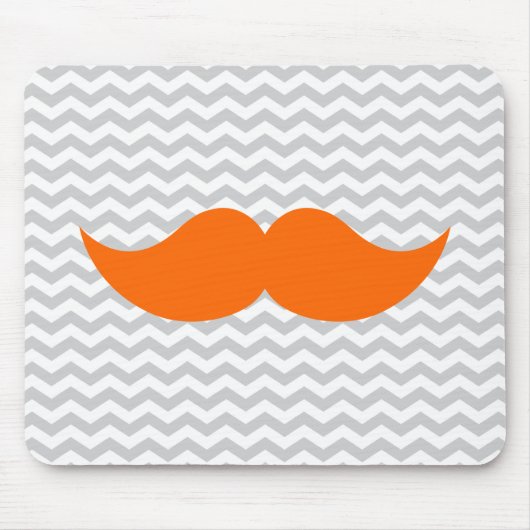 Oranje Mustache Gray Chevron Stripe Muismat (Voorkant)