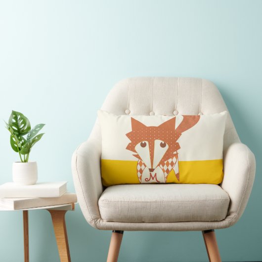 Oranje Mustard Yellow Monogram met gestyliseerde F Kussen (Stoel)