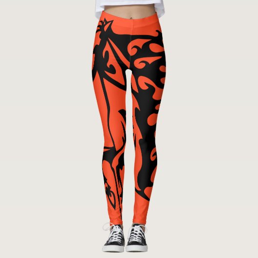 Oranje najaar Paarden Bronco Steed Lineart Leggings (Voorkant)
