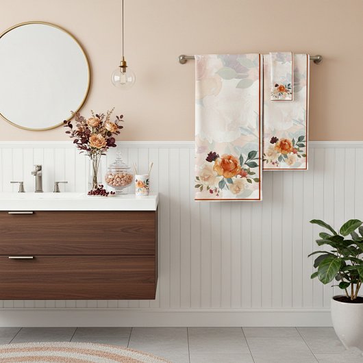 Oranje najaar waterverf floraal bad handdoek
