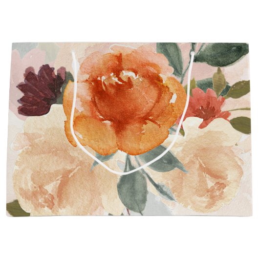 Oranje najaar waterverf floraal groot cadeauzakje (Voorkant)