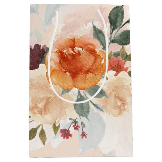 Oranje najaar waterverf floraal medium cadeauzakje (Voorkant)