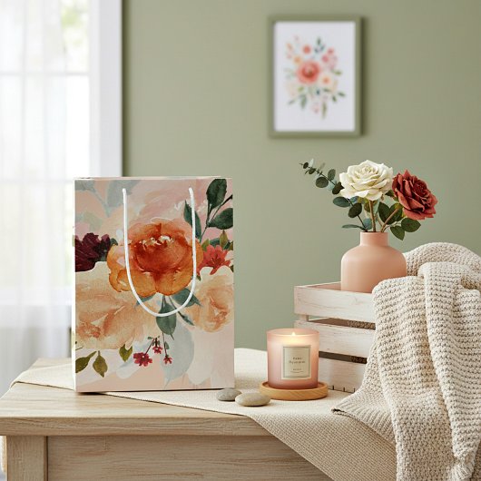 Oranje najaar waterverf floraal medium cadeauzakje