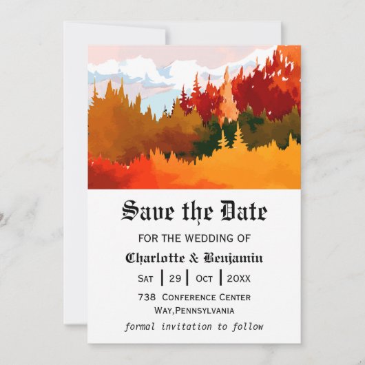 Oranje najaar Waterverf landschap sparen de datum Save The Date (Voorkant)