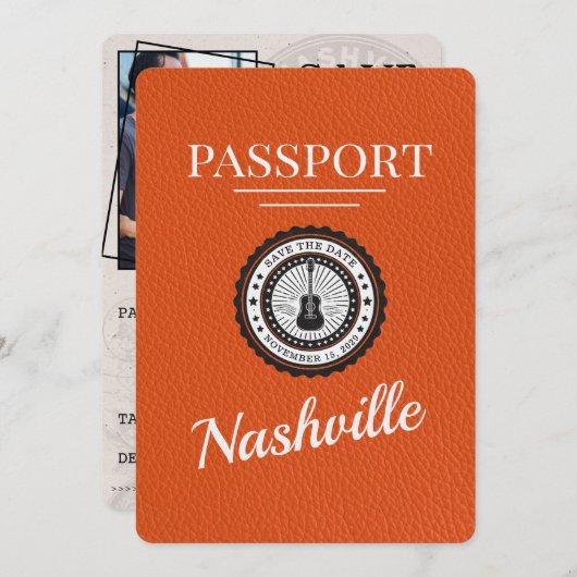Oranje Nashville Passport Bewaar de datum Save The Date (Voorkant / Achterkant)