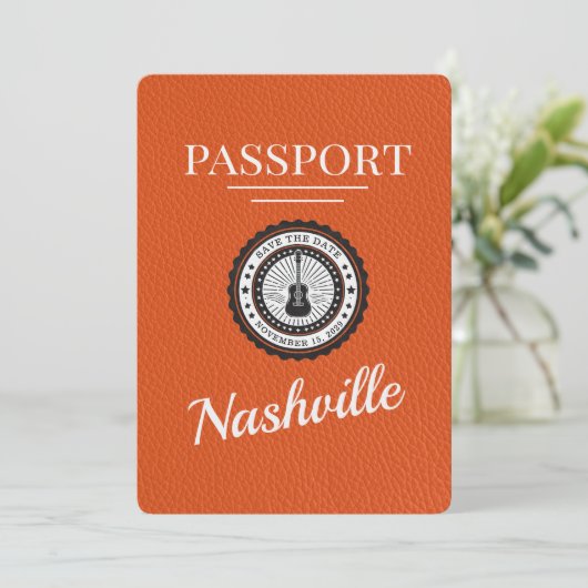 Oranje Nashville Passport Bewaar de datum Save The Date (Staand voorkant)