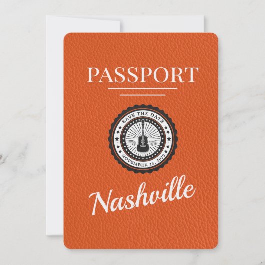 Oranje Nashville Passport Bewaar de datum Save The Date (Voorkant)