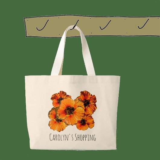 Oranje nasturtiumbloemen - met jouw naam grote tote bag