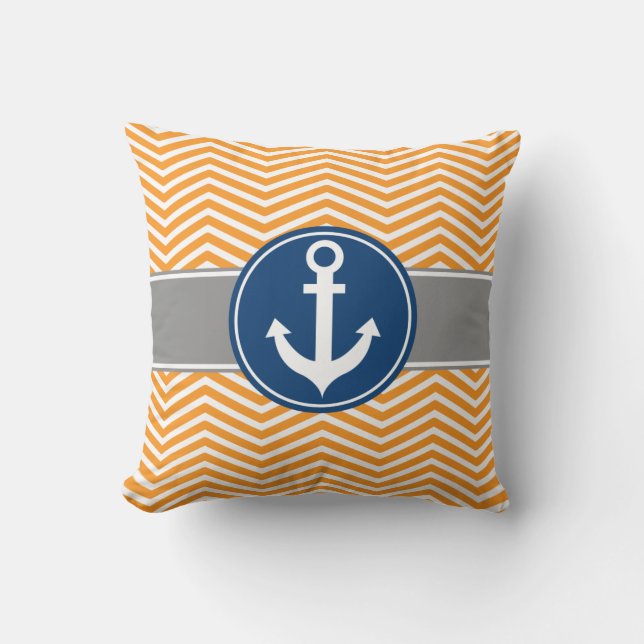 Oranje Nautical Anchor Chevron Kussen (Voorkant)