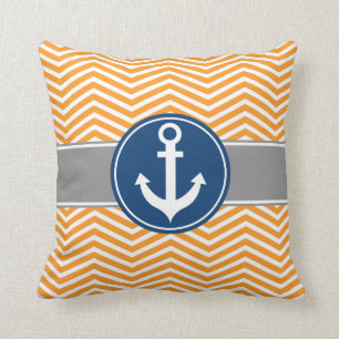 Oranje Nautical Anchor Chevron Kussen