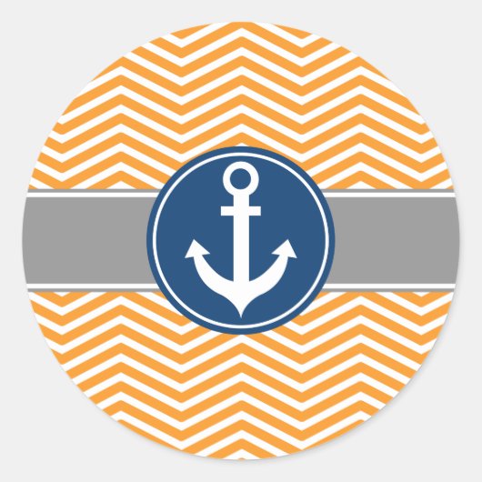 Oranje Nautical Anchor Chevron Ronde Sticker (Voorkant)