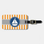 Oranje Nautical Sailboat Stripes Bagagelabel (Voorkant horizontaal)