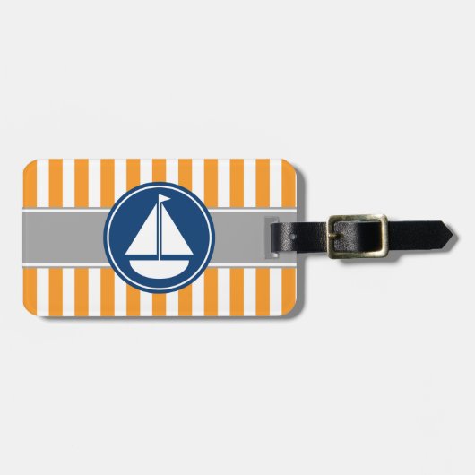 Oranje Nautical Sailboat Stripes Bagagelabel (Voorkant horizontaal)