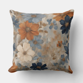 Oranje Navy Blau Stof Blau Rustieke Bloem Kussen