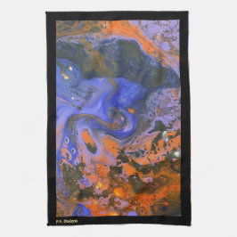 Oranje, Navy, blauw, bruin Abstract zwart acryl Theedoek