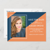 Oranje Navy Blue Afstuderen Save the Date Aankondigingskaart (Voorkant / Achterkant)