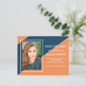 Oranje Navy Blue Afstuderen Save the Date Aankondigingskaart (Staand voorkant)