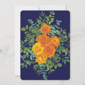 Oranje Navy Blue Peony Roos Bloemenbruiloft Kaart (Achterkant)