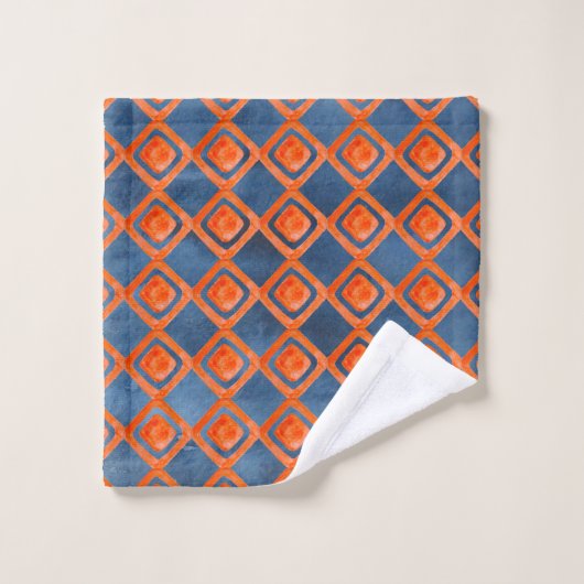 Oranje Navy Blue Waterverf Pattern Bad Handdoek (Wasdoekje)