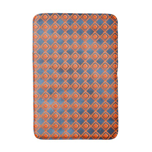 Oranje Navy Blue Waterverf Pattern Badmat (Voorkant Verticaal)