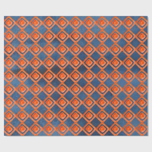 Oranje Navy Blue Waterverf Pattern Cadeaupapier (Vlak)