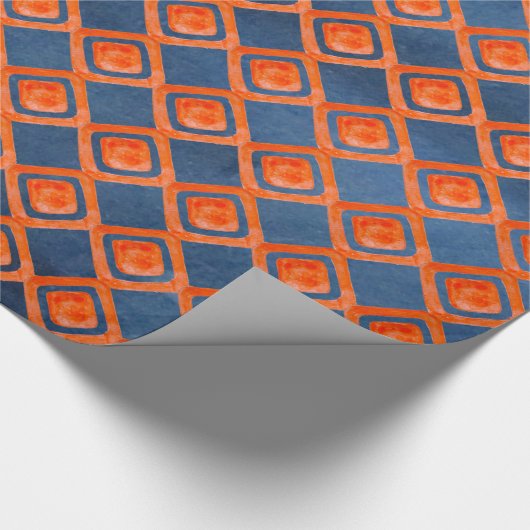 Oranje Navy Blue Waterverf Pattern Cadeaupapier (Hoek)