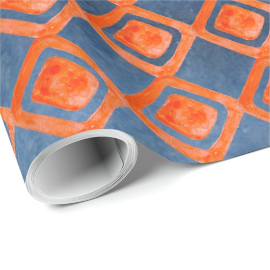 Oranje Navy Blue Waterverf Pattern Cadeaupapier (Rol Hoek)