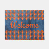 Oranje Navy Blue Waterverf Pattern Deurmat (Voorkant)