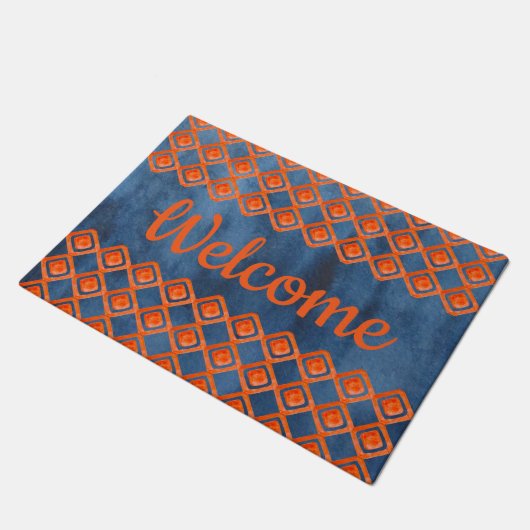 Oranje Navy Blue Waterverf Pattern Deurmat (Schuin)