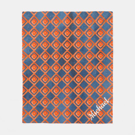 Oranje Navy Blue Waterverf Pattern Fleece Deken (Voorkant)