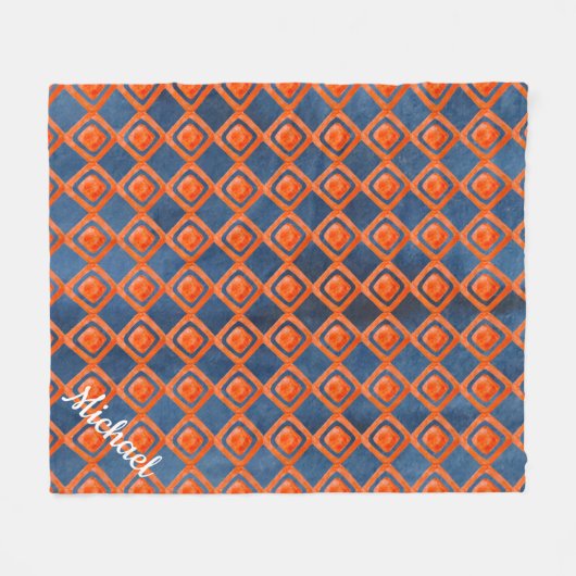 Oranje Navy Blue Waterverf Pattern Fleece Deken (Voorkant (Horizontaal))