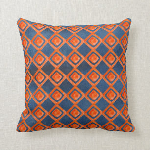 Oranje Navy Blue Waterverf Pattern Kussen