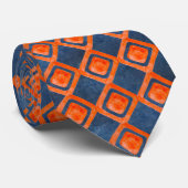 Oranje Navy Blue Waterverf Pattern Stropdas (Opgerold)