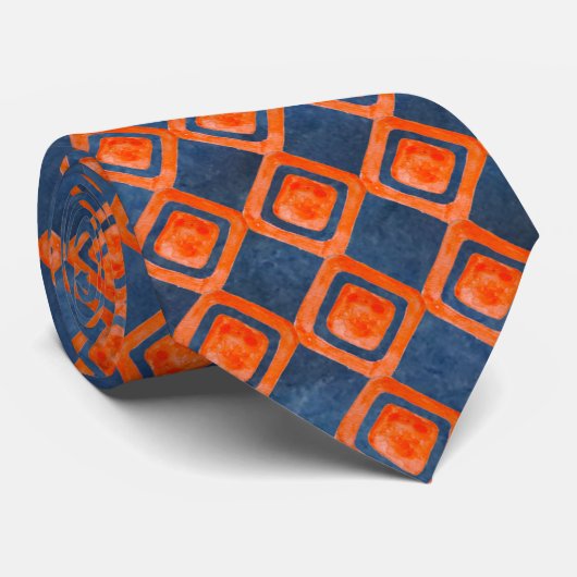 Oranje Navy Blue Waterverf Pattern Stropdas (Opgerold)