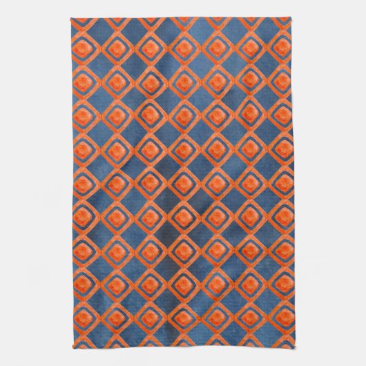 Oranje Navy Blue Waterverf Pattern Theedoek (Verticaal)