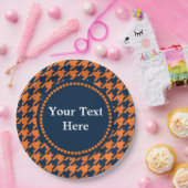 Oranje/Navy Houndstooth Papieren Bordje (Feest)