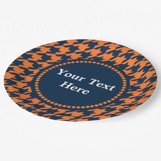 Oranje/Navy Houndstooth Papieren Bordje (Gekanteld)