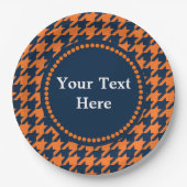 Oranje/Navy Houndstooth Papieren Bordje (Voorkant)