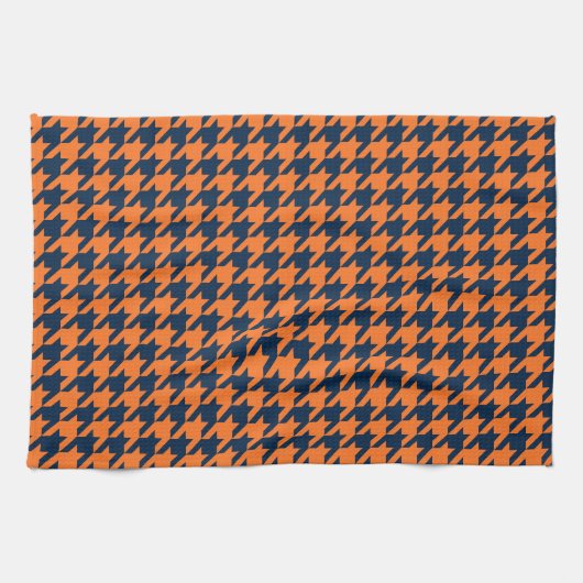 Oranje/Navy Houndstooth Theedoek (Horizontaal)