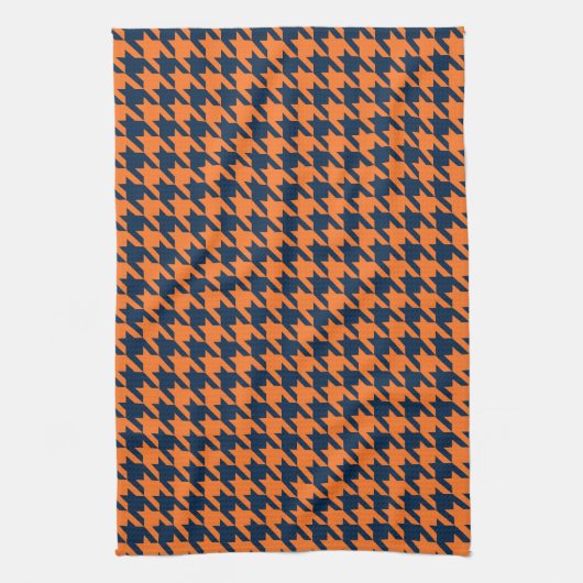 Oranje/Navy Houndstooth Theedoek (Verticaal)